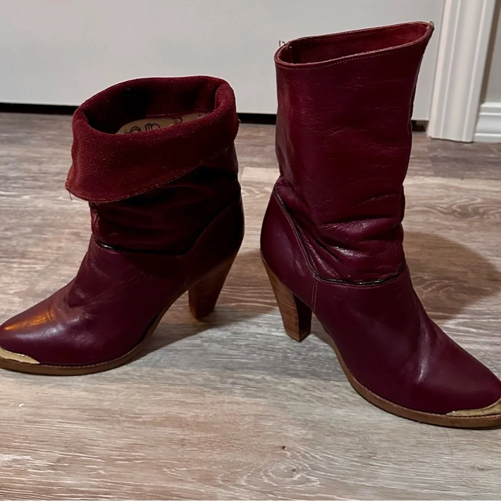 VINTAGE 70s Dingo Women's Burgundy Leather Boots - Picture 3 of 9